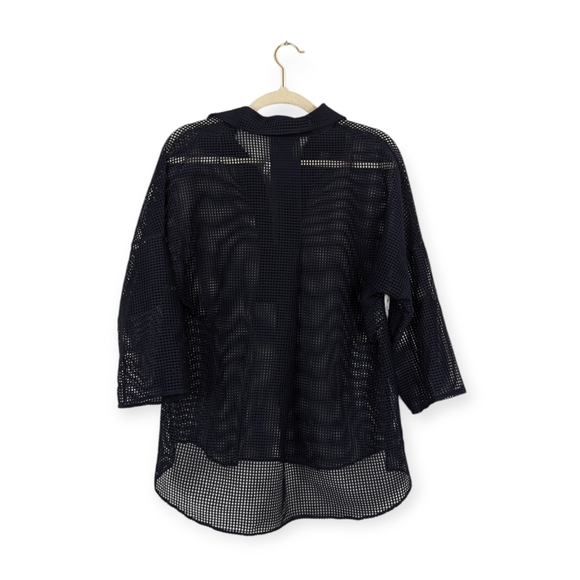 NWT Akris Punto Navy Techno Grid Collared Blouse - Picture 2 of 9